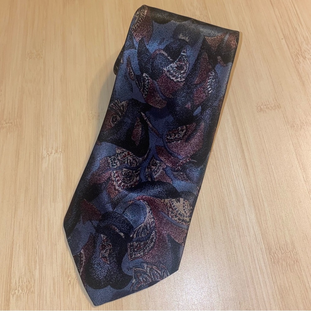Vintage Cavalier Necktie USA Made 1990’s Blue Purple Satin Paisley Tie Men’s